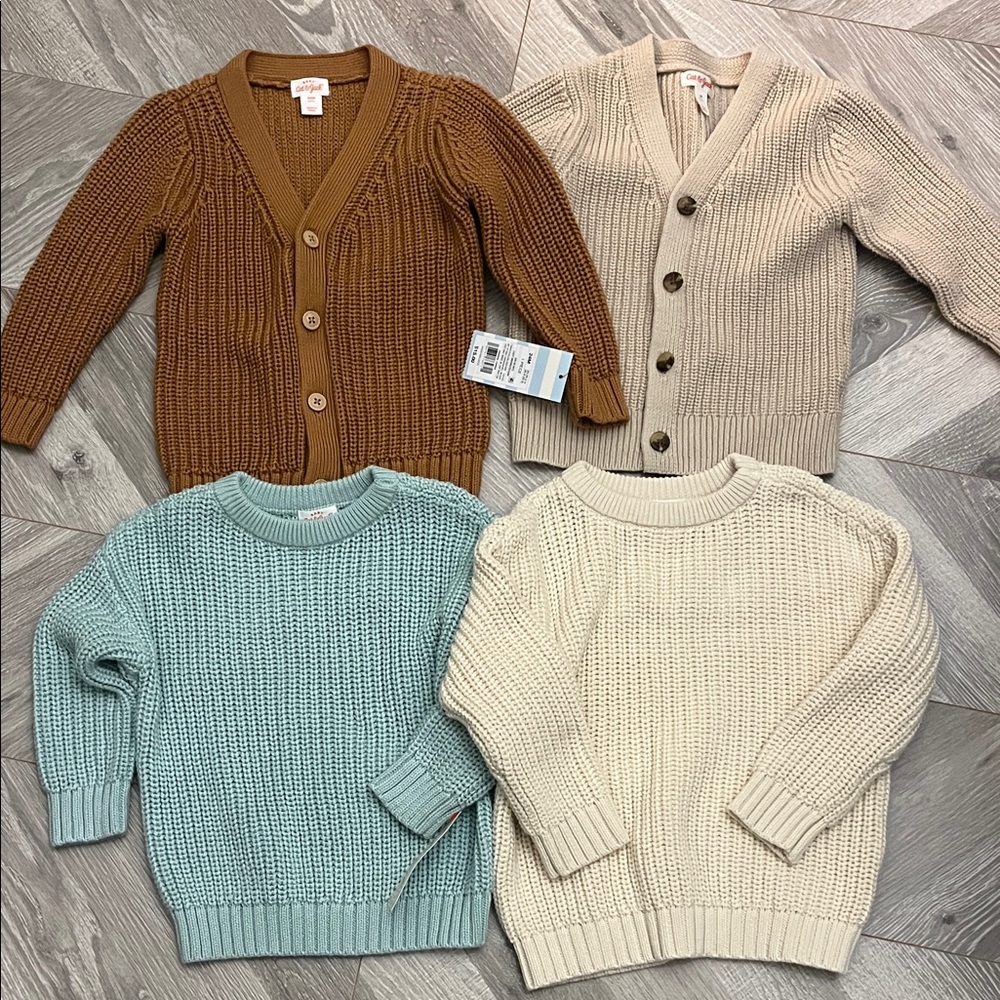 Cat & Jack Toddler Sweater Bundle - Brown & Beige cardigan, Blue & Cream crew